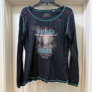 Rodeo Graphic Long Sleeve Top in Black